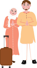 mudik Illustration of couple muslim returns to his hometown