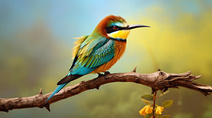 European beeeater Merops apiaster on the branch ..