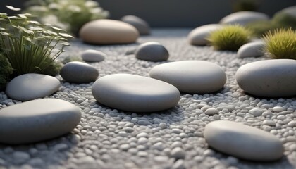 Fototapeta na wymiar Serene Zen Inspired Rock Garden With Carefully Ar Upscaled