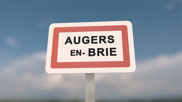 City sign of Augers-en-Brie. Entrance of the town of Augers en Brie in, Seine-et-Marne, France
