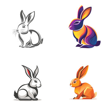 Draw vector illustration set character design of cute rabbit