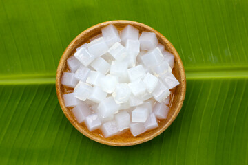 Mini cube coconut gel in syrup,  Thai dessert