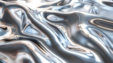 Texture of liquid shiny metal in silver gray color with highlights and shimmers. Liquid metallic texture 3d