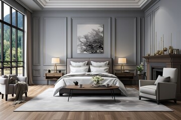 stylist and royal Modern luxury bedroom interior in minimal style. 3d rendering, space for text