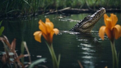 Fototapeta premium crocodile in the pond
