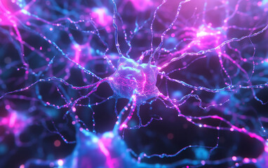 Neurons in a Purple and Blue Background