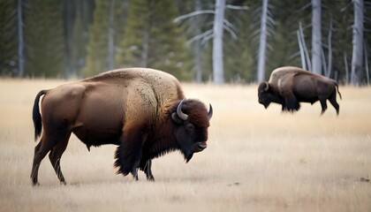 A Bison With A Lone Wolverine Upscaled 7