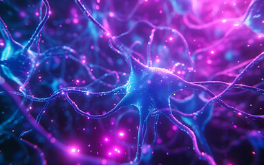 Neurons in a Purple and Blue Background