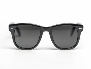 A sleek pair of classic black sunglasses with gradient lenses isolated on a white background.