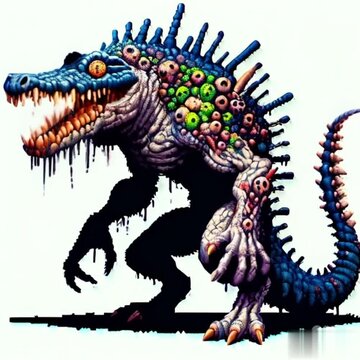 animation of radioactive biohazard crocodile standing with two legs with open mouth