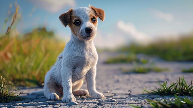 Animal Outdoor Little Dog Sitting, Banner Image For Website, Background, Desktop Wallpaper
