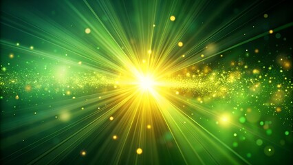 Fototapeta premium Asymmetric Green Light Burst: Sparkling Rays on Dark Green Background