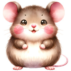 Cute Wood Mouse animal standing smiling happily watercolor clipart. Nursery animals theme.