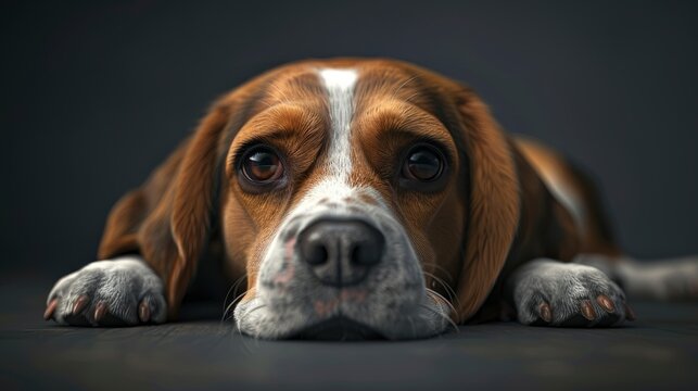 Beagle Dog Lying Down Waiting Owner, Banner Image For Website, Background, Desktop Wallpaper