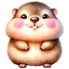 Groundhog animal smiling happily watercolor clipart. Nursery animals theme.