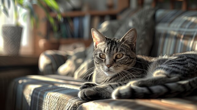 Beautiful Grey Tabby Cat Living Room, Banner Image For Website, Background, Desktop Wallpaper