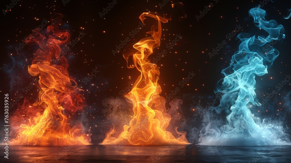 Poster set of jet flames on a transparent background