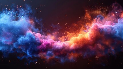 Splash of paint dust with colored powder explosions. Modern realistic clouds of colored powder with burst effect. Isolated on transparent background with copy space for text. - obrazy, fototapety, plakaty