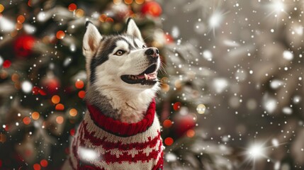 Beautiful Siberian Husky Wearing Christmas, Banner Image For Website, Background, Desktop Wallpaper