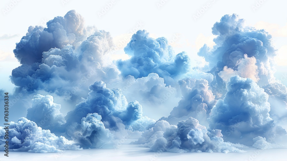 Poster EPS10 illustration of blue clouds on a transparent background. A realistic 3D set of clouds with a real transparent effect.