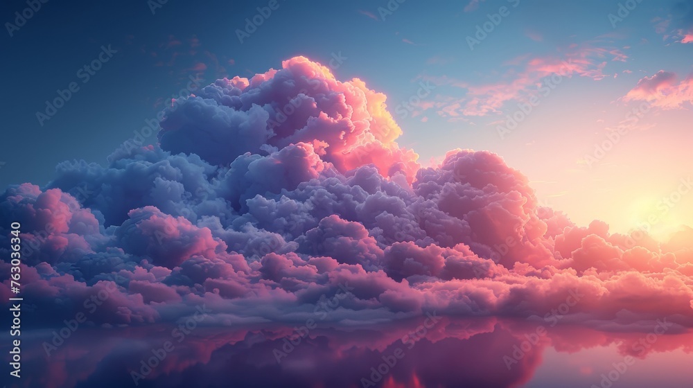 Poster 3d realistic set of pink, blue, purple clouds on a transparent background. real transparent effect. 