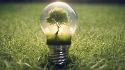 Light bulb with a growing plant inside.  AI generated image, ai.