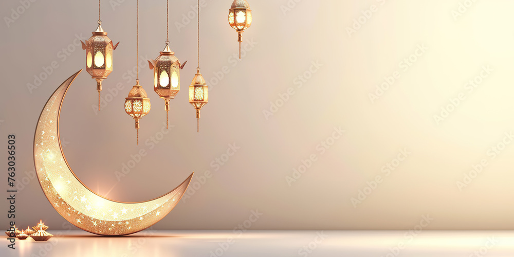 Wall mural ramadan islamic greeting card of crescent moon, image