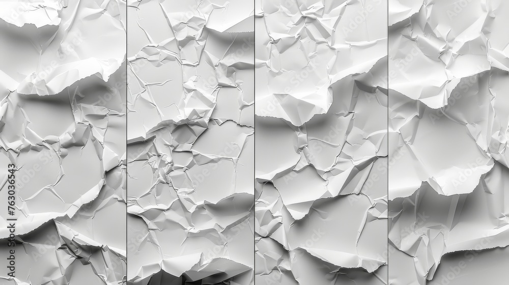 Poster White poster texture set with crumpled and creased papers isolated on white