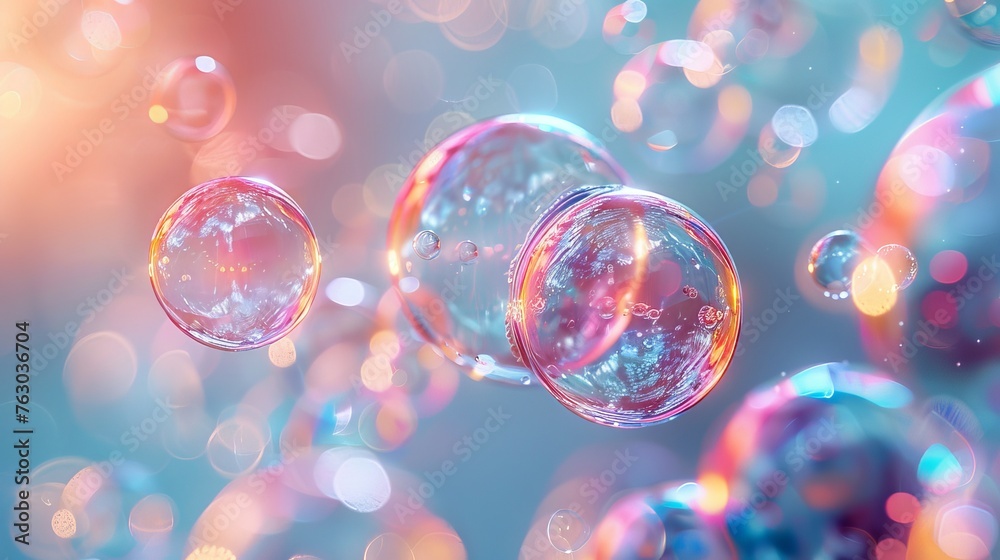 Aufkleber an abstract foamy soap bubble flying on a grey background. an abstract foamy soap bubble in motion.