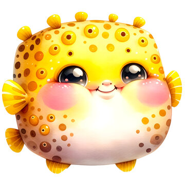 recommend clip art: Yellow Boxfish Sea animal smiling happily watercolor clipart. Nursery animals theme.