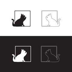 Circle cat animal logo design . Simple black and white cat logo silhouette