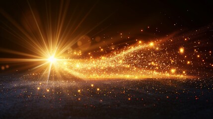 Fototapeta na wymiar Abstract golden front sun lens flare transparent special light effect design. Modern blur in motion glowing glare. Isolated on transparent background. Decor element. Star burst with rays and