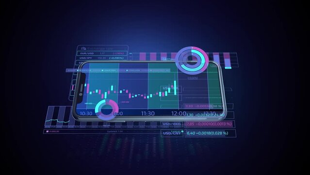 Phone And Animated Stock Data Presented Through Infographics