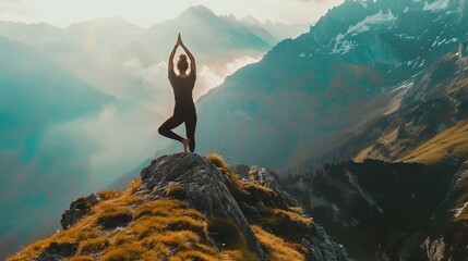 person practicing yoga on a serene mountaintop