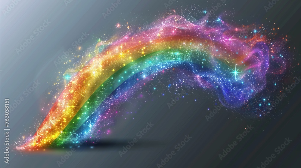 Poster Modern realistic translucent sky rainbow template with rainbow icon isolated on transparent background. Spectrum fantasy pattern.
