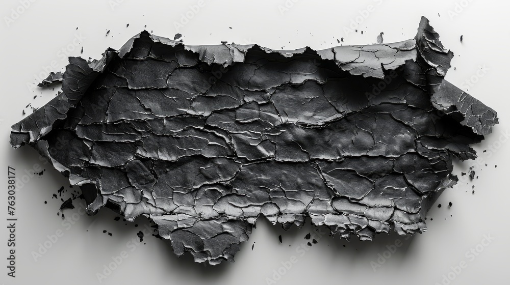Poster detailed black and white torn open paper with space for text, holes in paper. torn strip of paper wi