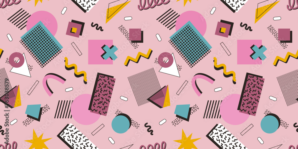Canvas Prints abstract seamless pattern 80s 90s with geometric shapes in the memphis style. vector retro hipster p