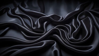 Obraz premium Black silk wavy drapery macro background