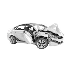 Roadside Collision: Damaged Car After Accident isolated on transparent and white background. Ideal for use in advertising. Generative ai	
