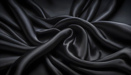 Fototapeta premium Black silk wavy drapery macro background