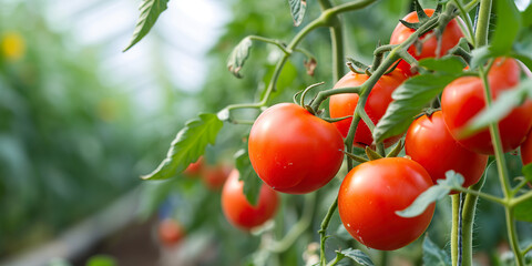 Obraz premium Red Tomatoes in a Greenhouse. Horticulture