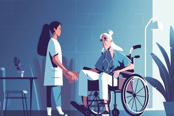 patient being helped by a nurse in a wheelchair