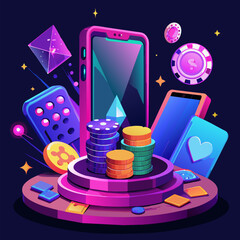 Phone with icons. Vector illustration of platform game in online casino