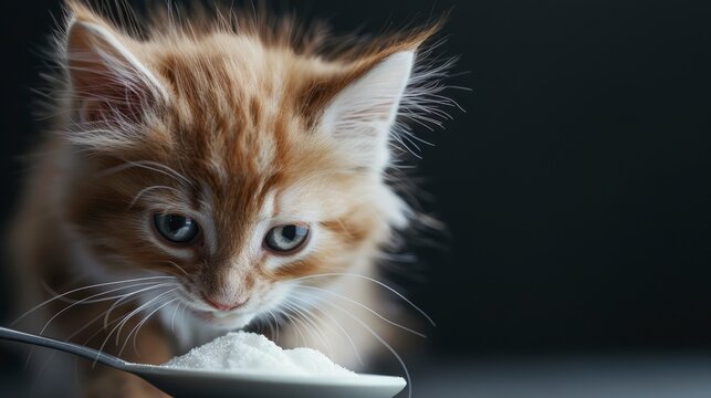 Cute Cat Supplement Powder Spoon Fluffy, Banner Image For Website, Background, Desktop Wallpaper