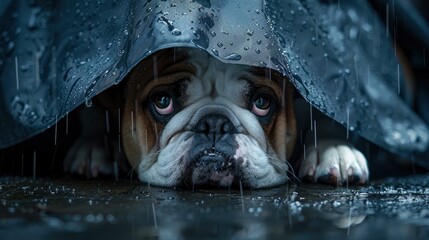 Dog Afraid Thunderstorms Bulldog Hiding, Banner Image For Website, Background, Desktop Wallpaper