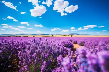 Beautiful lavender field agricultural landscape panorama with lavandula angustifolia in bloom
