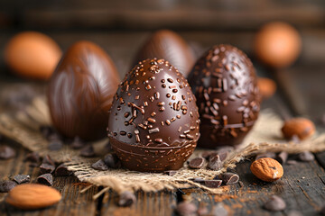 Easter chocolate egg, a tradition in the holy week festivities, emerged in the 19th century as an invention of European confectioners. - obrazy, fototapety, plakaty