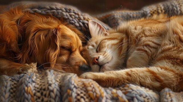 Dog Cat Sleep Together Bask Against, Banner Image For Website, Background, Desktop Wallpaper