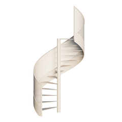 Staircase with railing isolated or White spiral staircase isolated. PNG transparency
