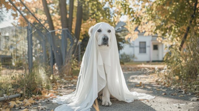 Dog Ghost Costume Halloween Golden, Banner Image For Website, Background, Desktop Wallpaper